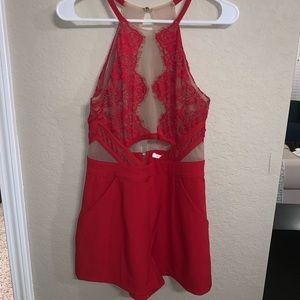 Red lace sheer romper
